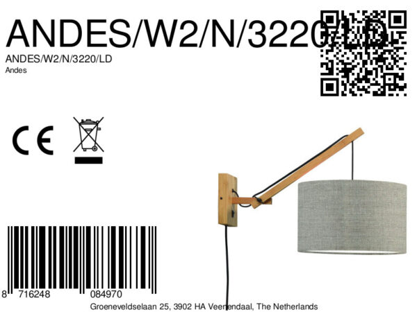 Loodgrijze wandlamp enkelgewricht naturel GOOD&MOJO Andes - Image 6