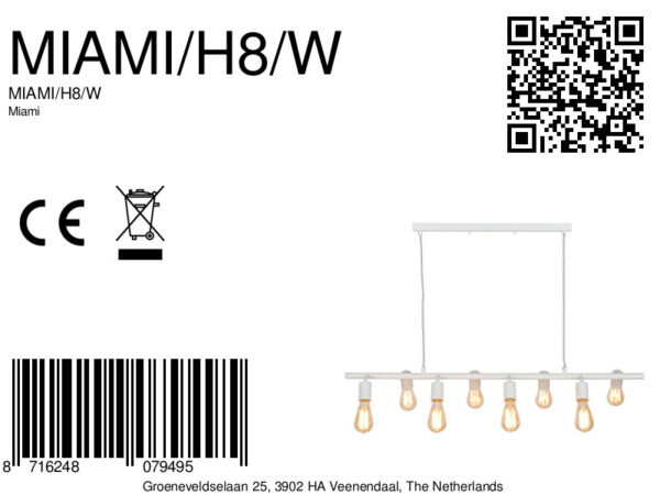 8-lichts stangvormige hanglamp wit It's About RoMi Miami - Image 7