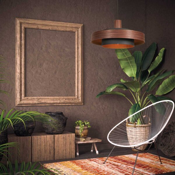Ronde houtkleurige retro hanglamp Anne Lighting Flinter - Ø50 cm - Image 3