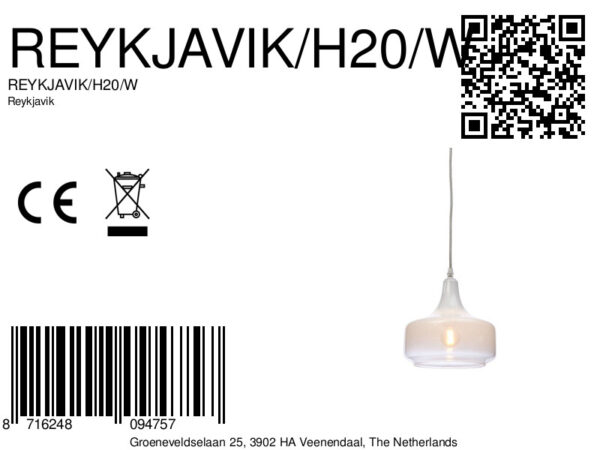 Metalen-glazen hanglamp wit Scandinavisch It's About RoMi Reykjavik - Image 13