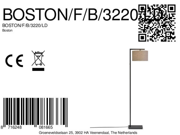 Vloerlamp metaal/linnen cirkelkap donkergrijs It's About RoMi Boston - Image 7