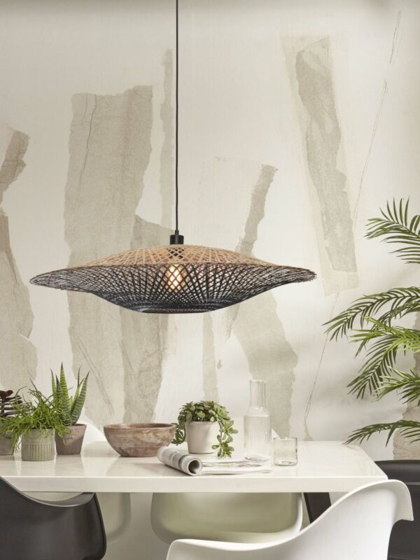 Naturel/zwarte schotelvorm bamboe hanglamp L GOOD&MOJO Kalimantan - Image 2