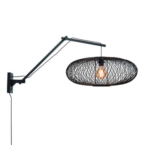 Ronde zwarte-bamboe wandlamp bohemian GOOD&MOJO Cango