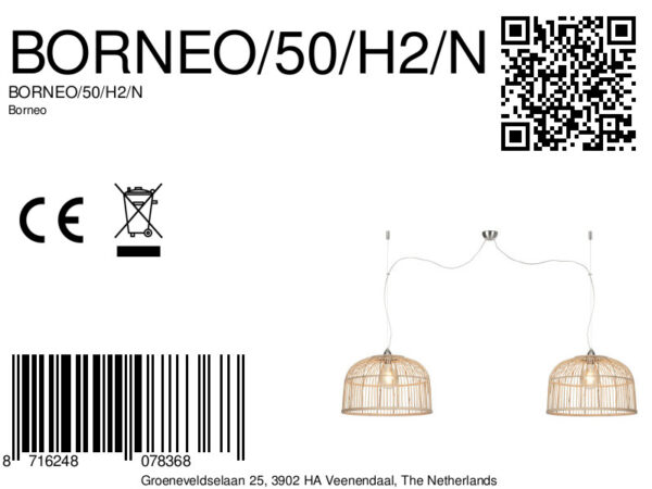 2-lichts hanglamp bamboe naturel/nikkel L GOOD&MOJO Borneo - Image 6