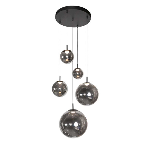 Zwarte design hanglamp 5-lichts LED rookglas Steinhauer Bollique