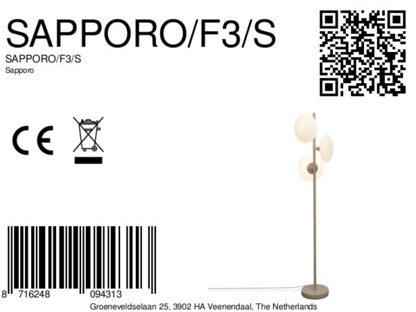 Grijze-glazen Scandinavische vloerlamp metaal It's About RoMi Sapporo - Image 9