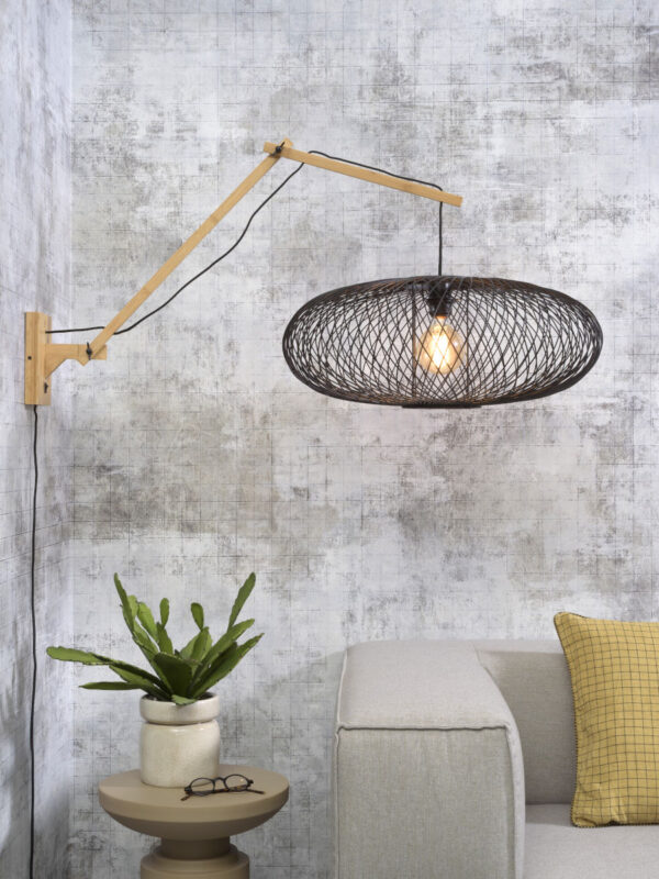 Zwarte-naturel wandlamp gevlochten GOOD&MOJO Cango - Image 2