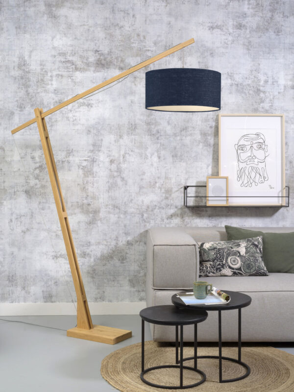 Vloerlamp bamboe/linnen kap blauw GOOD&MOJO Montblanc - Image 2
