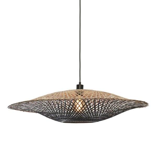Naturel/zwarte schotelvorm bamboe hanglamp L GOOD&MOJO Kalimantan
