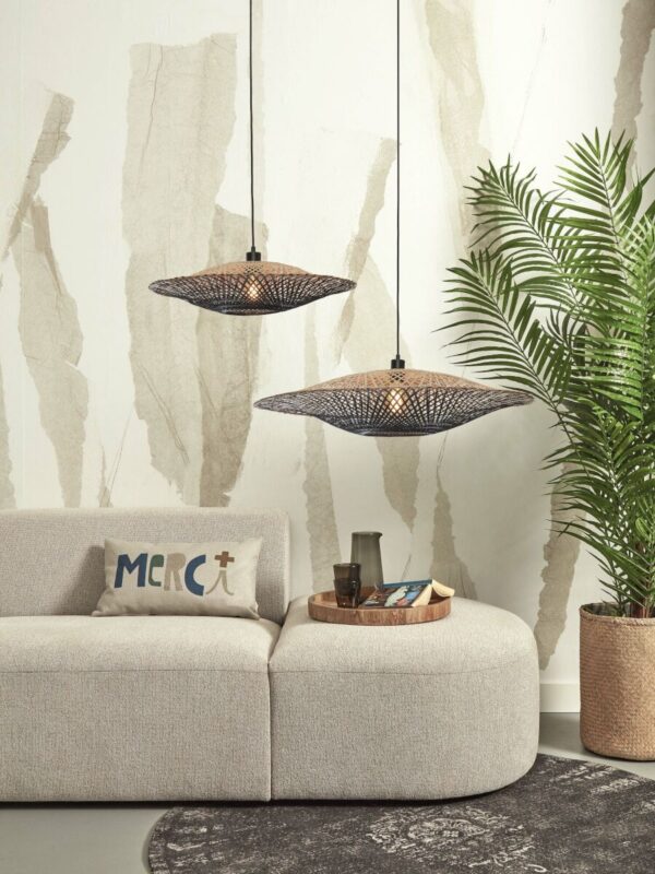 Naturel/zwarte schotelvorm bamboe hanglamp L GOOD&MOJO Kalimantan - Image 12
