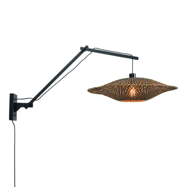 Bamboe wandlamp naturel/zwart knikarm GOOD&MOJO Bali