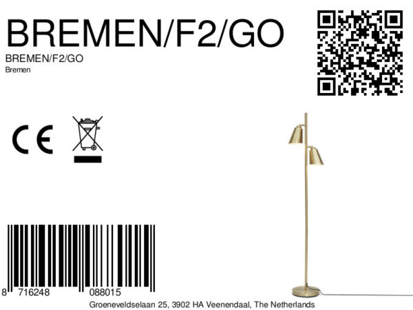 Draaibare 2-lichts vloerlamp goud It's About RoMi Bremen - Image 10