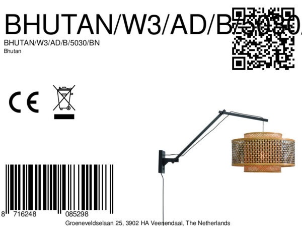 Naturel/zwarte bamboe knikarm wandlamp L GOOD&MOJO Bhutan - Image 9