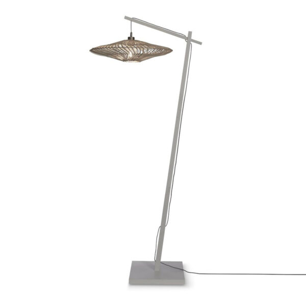 Schotelvormige vloerlamp Boheems wit-bamboe GOOD&MOJO Zanzibar