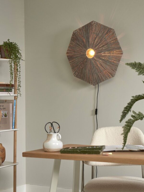 Wandlamp grijs raffia achthoek L GOOD&MOJO Panama - Image 4