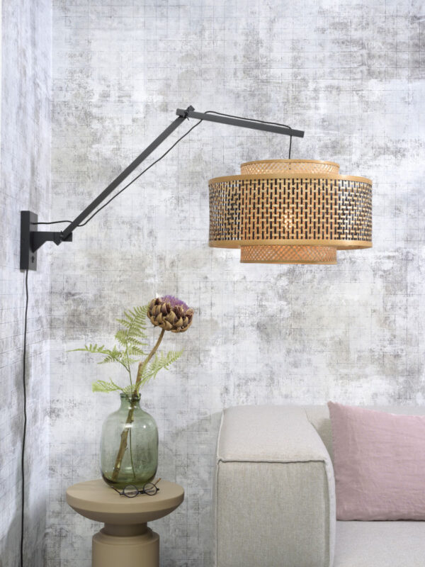 Naturel/zwarte bamboe knikarm wandlamp L GOOD&MOJO Bhutan - Image 2