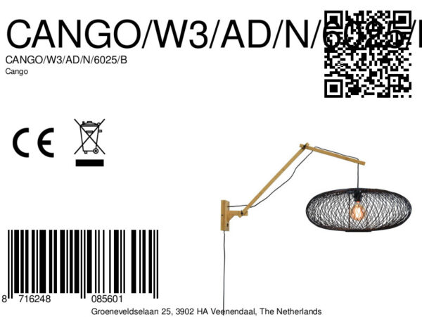 Zwarte-naturel wandlamp gevlochten GOOD&MOJO Cango - Image 11