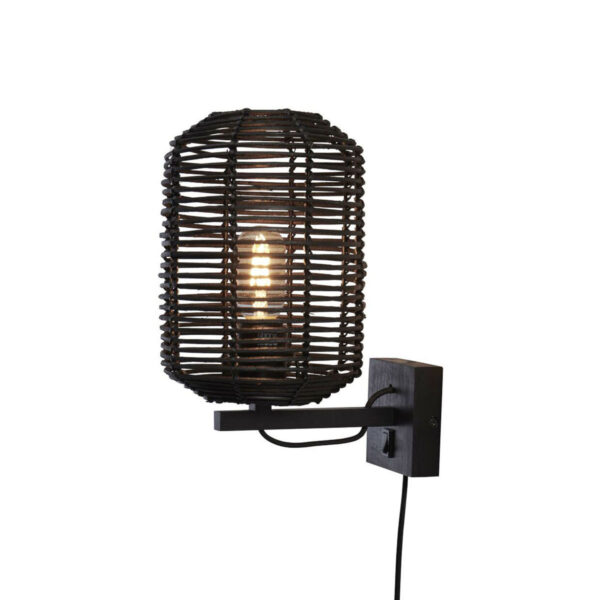Zwarte bohemian wandlamp metaal rotan GOOD&MOJO Tanami