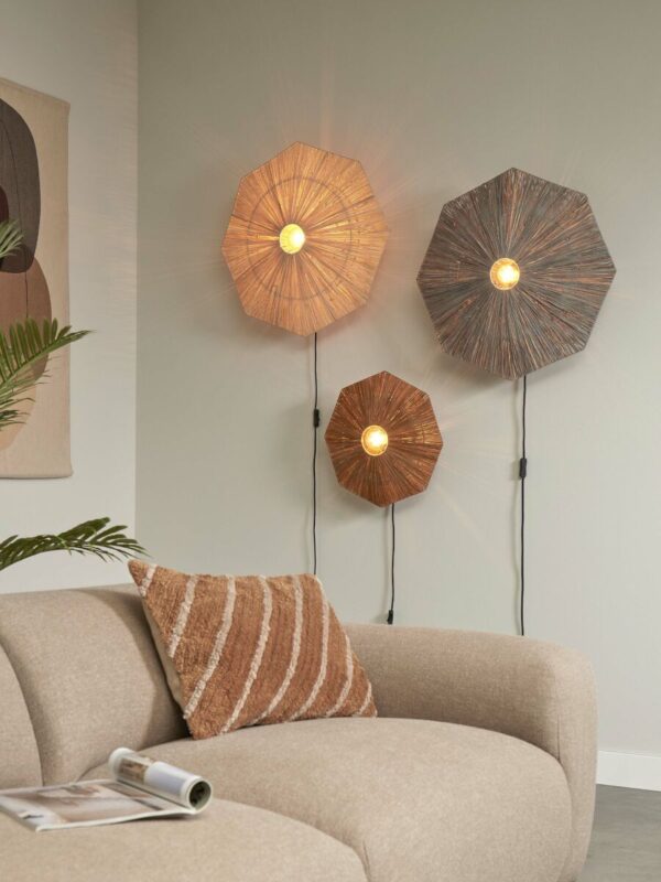 Achthoekige raffia wandlamp naturel L GOOD&MOJO Panama - Image 3