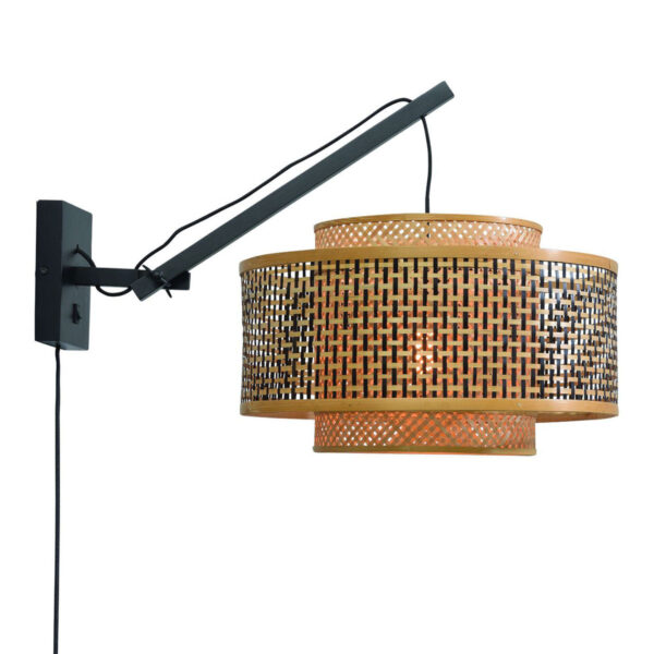 Bamboe wandlamp dubbelkap naturel/zwart L GOOD&MOJO Bhutan