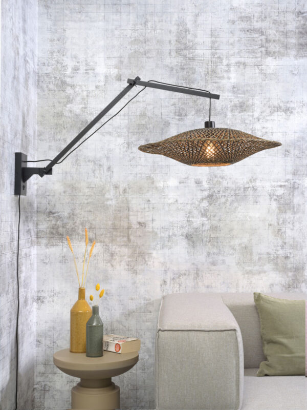 Bamboe wandlamp naturel/zwart knikarm GOOD&MOJO Bali - Image 2