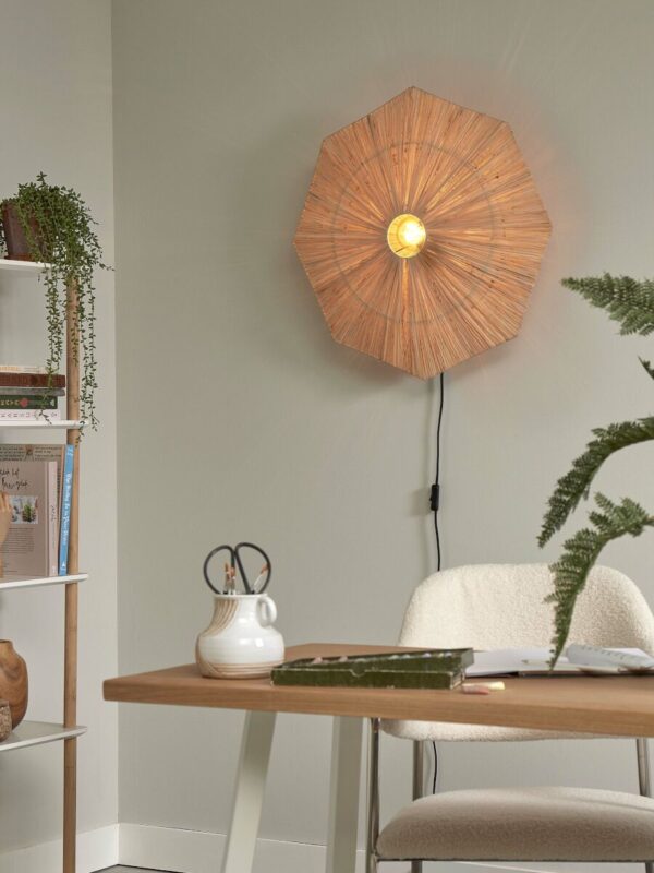Achthoekige raffia wandlamp naturel L GOOD&MOJO Panama - Image 4