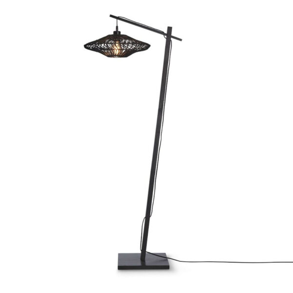 Vloerlamp zwart-rotan rond bohemian GOOD&MOJO Zanzibar