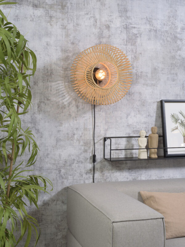 Ronde naturel-bamboe wandlamp Boheems GOOD&MOJO Bromo - Image 2