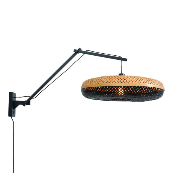 Bamboe zwarte wandlamp rond boheems GOOD&MOJO Palawan