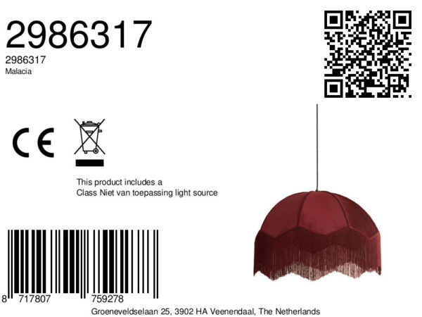 Rode vintage velvet hanglamp Light & Living Malacia - Image 2