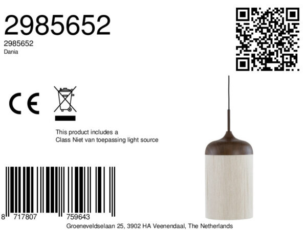 Bekervormige naturel/bruine katoendraad hanglamp Light & Living Dania - Image 2