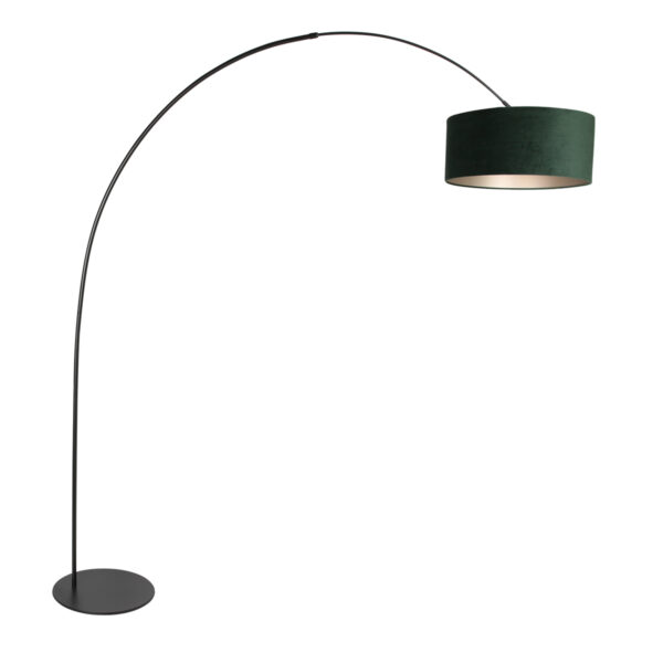 Trendy booglamp zwart velvet groene kap Anne Lighting Curve