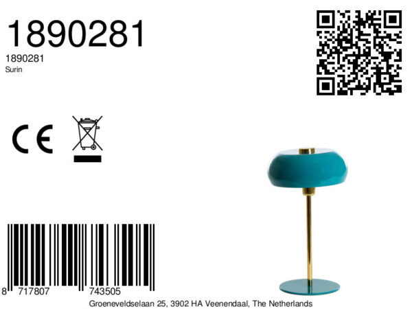 Turquoise bureaulamp met gouden staaf Light & Living Surin - H 47 cm - Image 8
