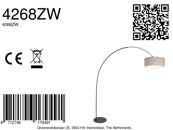 Zwarte booglamp met klassieke grijze kap Anne Lighting Curve - Image 16