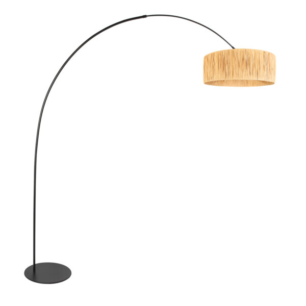 Trendy zwarte booglamp met zeegras kap Anne Lighting Curve