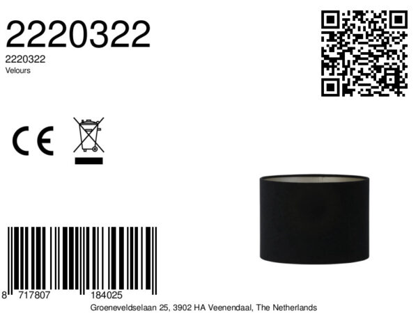 Zwarte cilindervormige lampenkap design Light & Living Velours - Ø 20 cm - Image 4