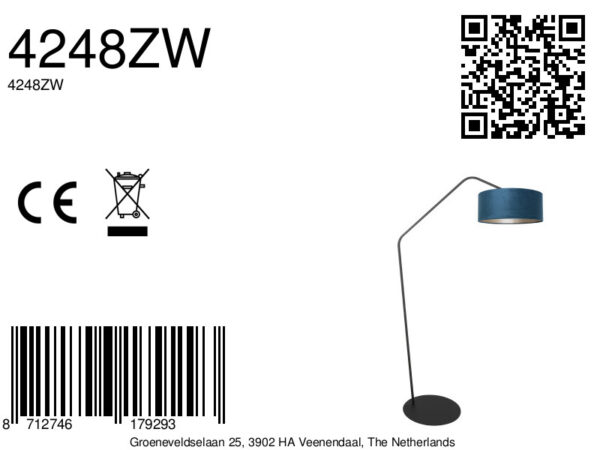 Booglamp zwart met velvet blauwe kap Anne Lighting ZigZag - Image 14