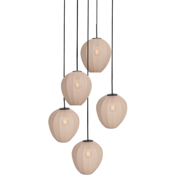 Hanglamp met 5 crèmekleurige druppelvormige kappen Mexlite HaloSwap - Image 8