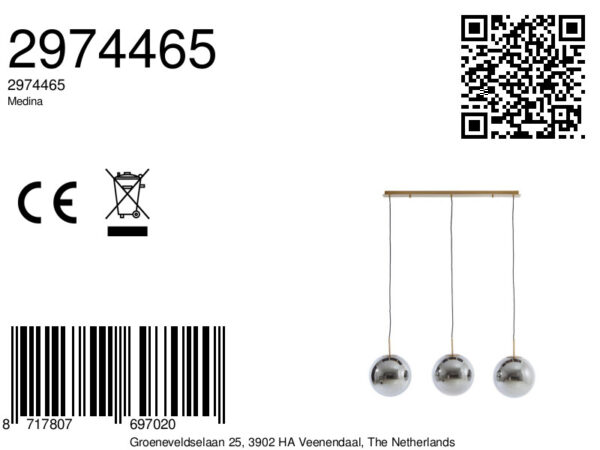 Zilverkleurige bolvormige hanglamp Light & Living Medina - B 120 cm - Image 8