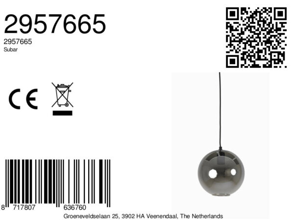 Bolvormige hanglamp van rookglas Light & Living Subar - Ø 25 cm - Image 9