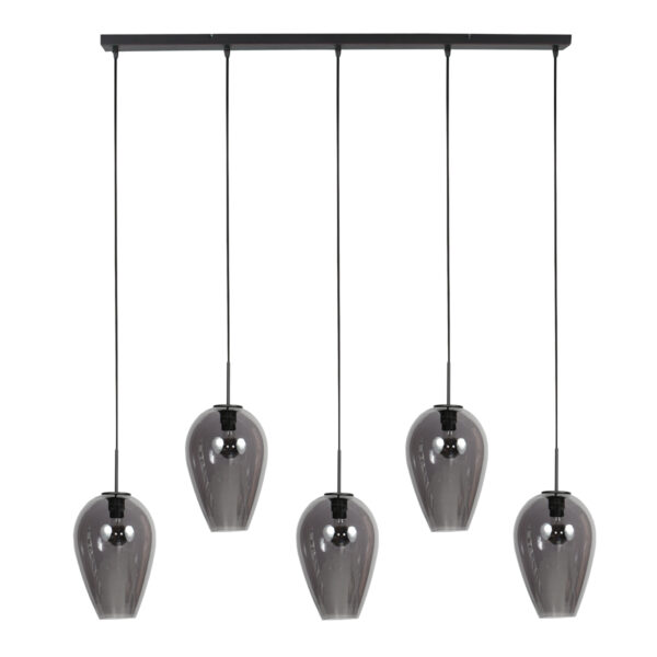 Langwerpige hanglamp met 5 druppelvormige smoke glazen Mexlite HaloSwap - Image 2