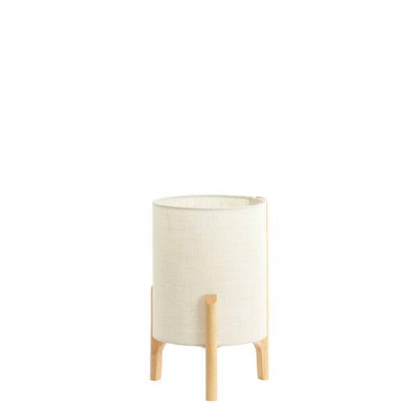 Crèmekleurige ronde tafellamp met hout Light & Living Litto - H 33 cm