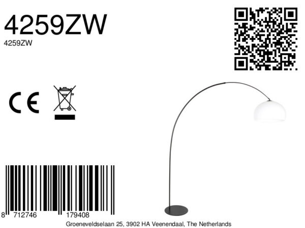 Traditionele zwarte booglamp met witte kap Anne Lighting Curve - Image 16