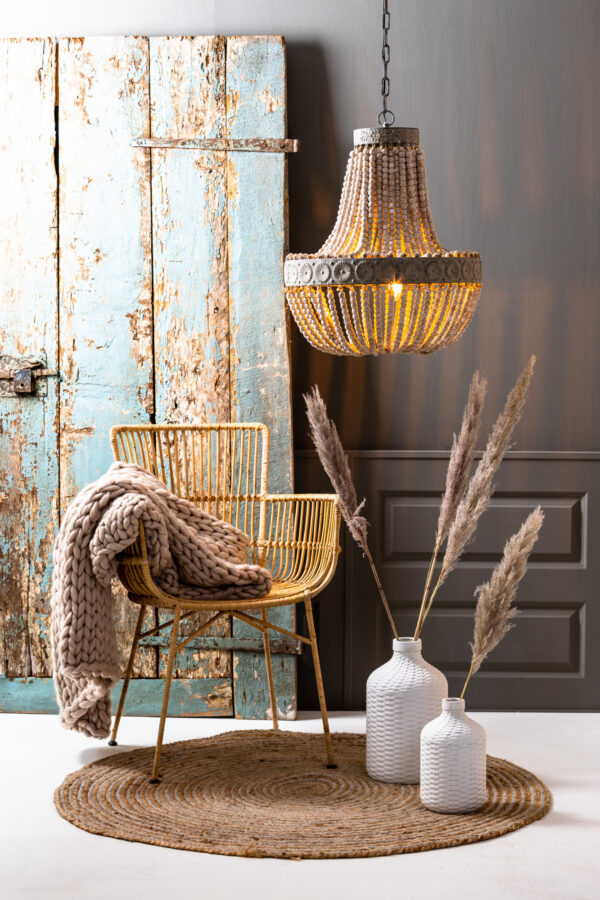 Houten kralen kroonluchter hanglamp Light & Living Luna - Ø 51 cm - Image 4