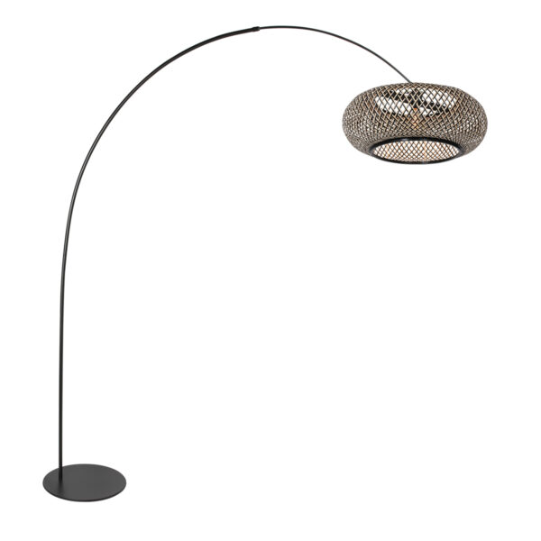 Zwarte booglamp met naturel kap Anne Lighting Curve