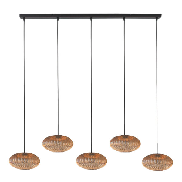 Stijlvolle hanglamp met 5 ribbelglazen in amberkleur Mexlite HaloSwap - Image 2