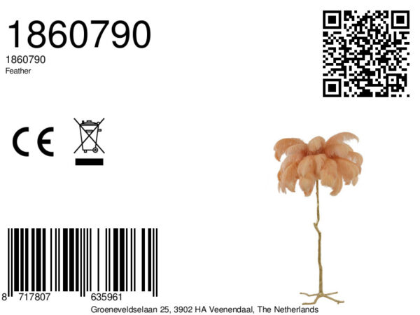 Vloerlamp design roze veertjes Light & Living Feather - H 180 cm - Image 6