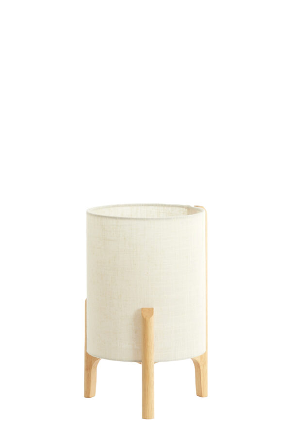 Crèmekleurige ronde tafellamp met hout Light & Living Litto - H 33 cm - Image 2