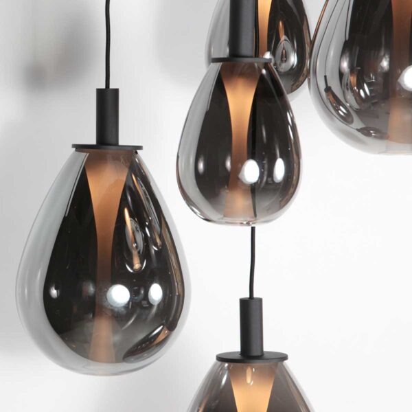 Ronde zwarte hanglamp met 5 druppelvormige smoke glazen Steinhauer Glimsy - Image 9