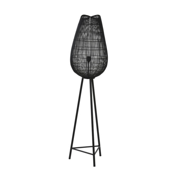 Zwarte staande driepootlamp met ovale draadkap Light & Living Yumi - H 145 cm